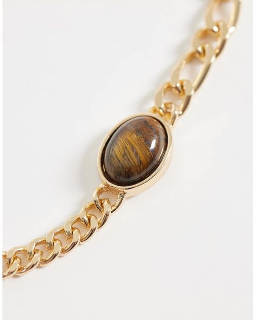 ASOS White Half And Half Tigers Eye Chain Bracelet for men