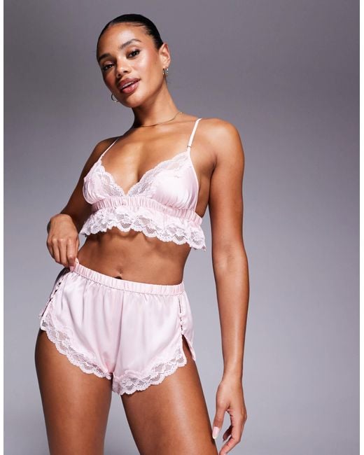 Boux Avenue Pink Gratzia Luxe Satin Bralette And Short Set
