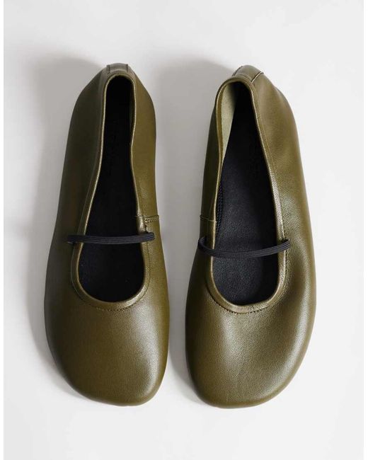TOPSHOP Green Bella Leather Round Toe Ballet Flat