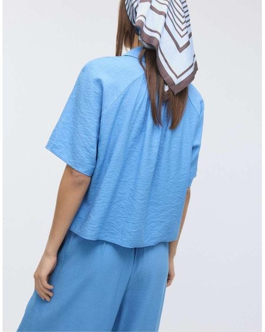 Stradivarius Blue Button-Up Flowing Shirt