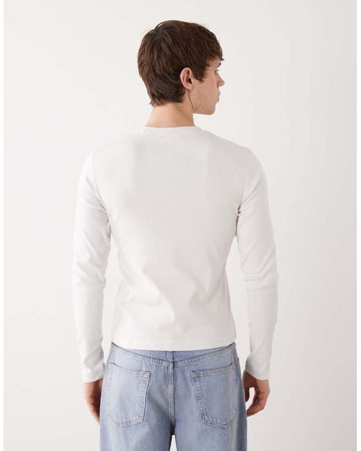Weekday White Slim Fit Rib Long Sleeve T-shirt for men