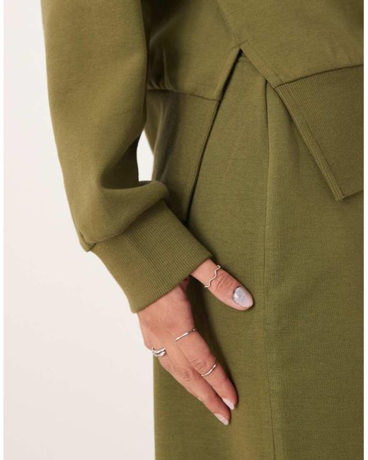ASOS Green Interlock Funnel Neck Sweatshirt With Asymmetric Hem