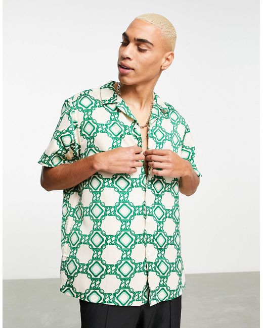 Camisa holgada con solapas y estampado geométrico estilo años 70 ASOS de  hombre de color Blanco | Lyst