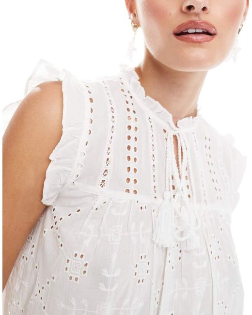 ONLY White Broidery Sleeveless Top