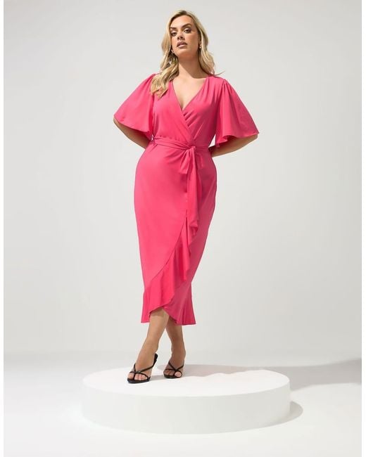 Yours Clothing Pink Ruffle Hem Wrap Dress