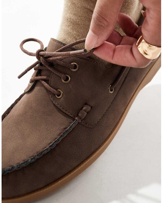 London Rebel Brown Lace Up Boat Shoes