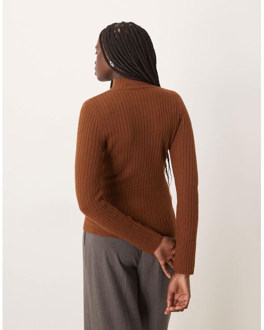 Mango Brown High Neck Light Knit Jumper