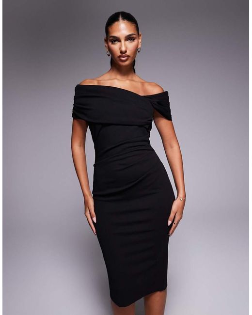 Goddiva Blue Crepe Pleated Drop Shoulder Midi Dress