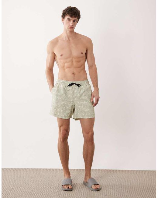 JJ Rebel Natural Swim Shorts With Surf Print for men
