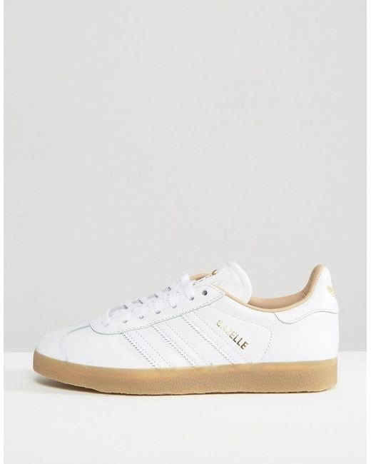 adidas Originals White Leather Gazelle Sneakers With Gum Sole for Men | Lyst