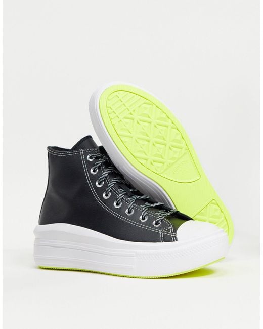 Chuck Taylor - Move - Baskets montantes en cuir à plateforme - Noir et  jaune fluo Converse en coloris Jaune | Lyst