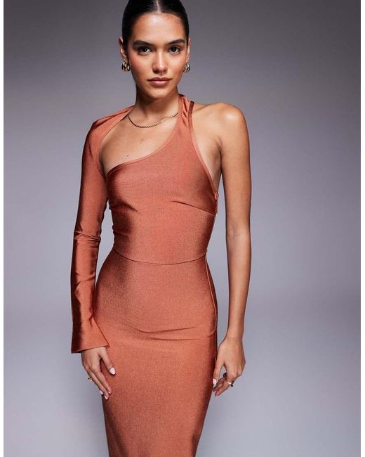 ASOS Purple Bandage Wrap Around Neckline One Sleeve Midi Dress