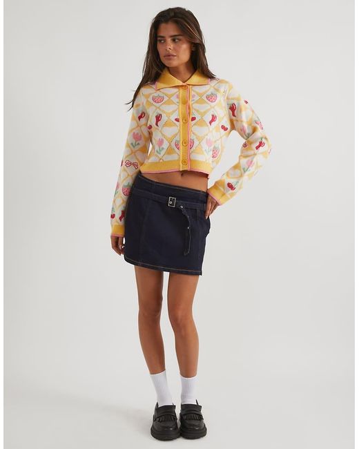 Skinnydip London Blue Floral Diamond Knitted Cardigan