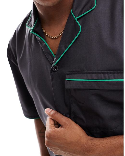 Liquor N Poker Gray Co-ord Revere Collar Shirt With Fruit Back Print for men