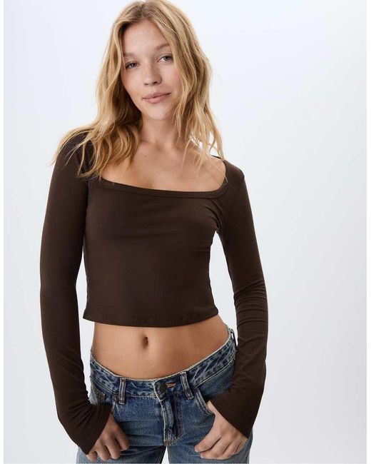 Stradivarius Basic T-Shirt Met Lange Mouwen in het Black