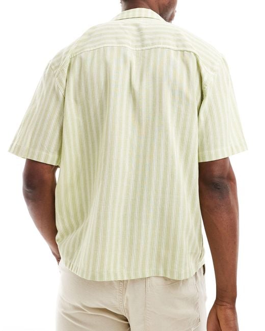 Pull&Bear White Stripe Revere Neck Shirt for men