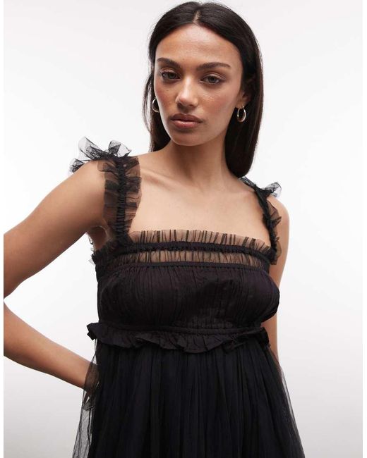 AllSaints Black Angela Sleeveless Lace Ruched Mini Babydoll Dress