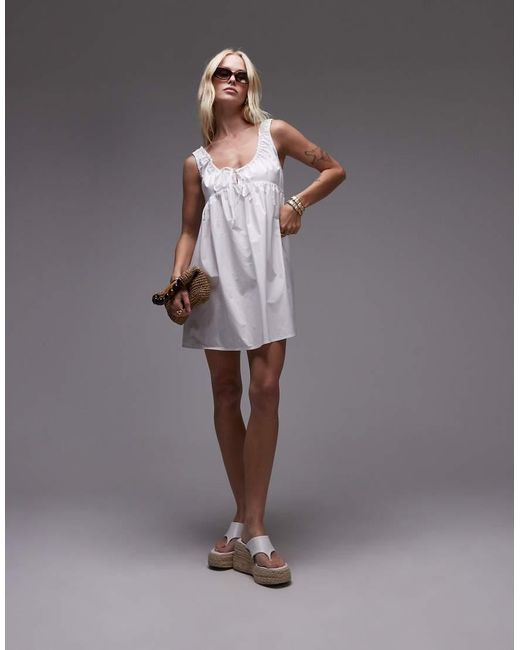 TOPSHOP Gray Poplin Sundress With Gathered Dress