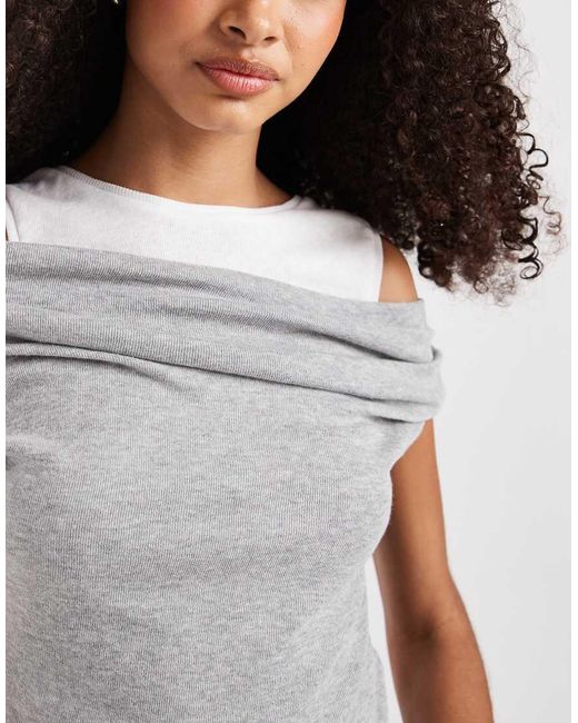 JJXX White Off Shoulder Double Layer Top