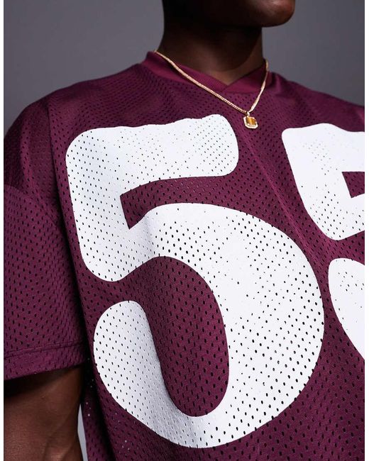 Camiseta Extragrande Con Estampado Gráfico Deportivo Y Sisas Caídas De Malla De -Rojo ASOS de hombre de color Purple