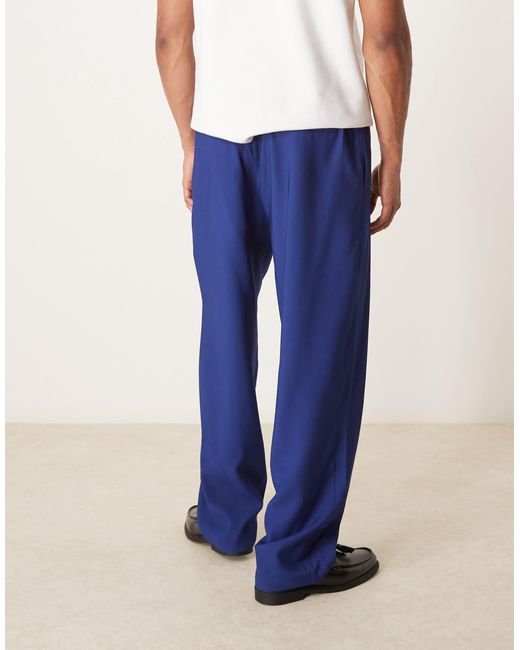 ASOS Blue Smart Wide Leg Trousers With Elasticated Waist for men
