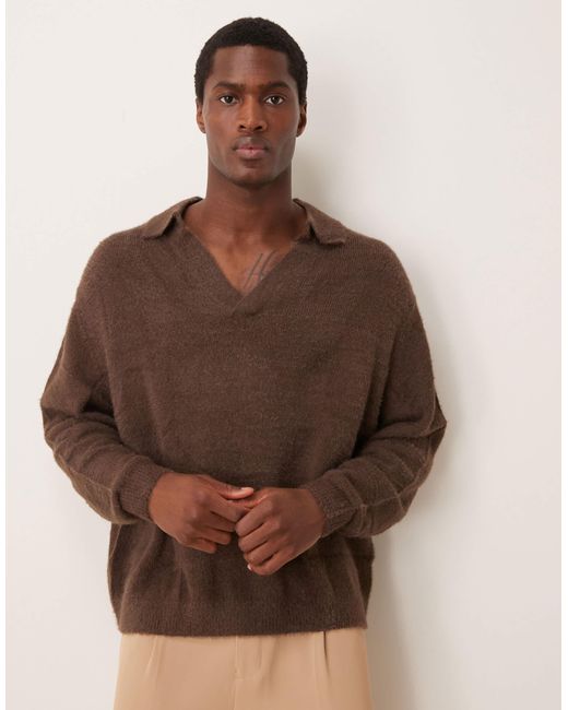 Pull en maille texturée à encolure crantée ASOS pour homme en coloris Brown