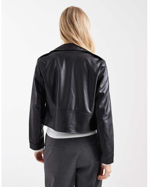 ONLY Blue Faux Leather Boxy Biker Jacket