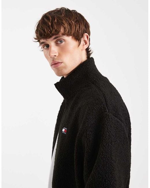 Tommy Hilfiger Black Chest Logo Zip Through Teddy Jacket for men