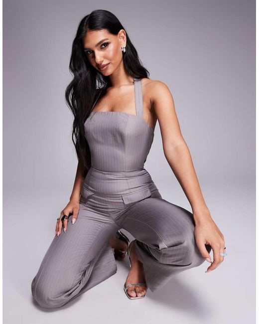 Kaiia Purple Exclusive Tailored Halterneck Wide Leg Jumpsuit