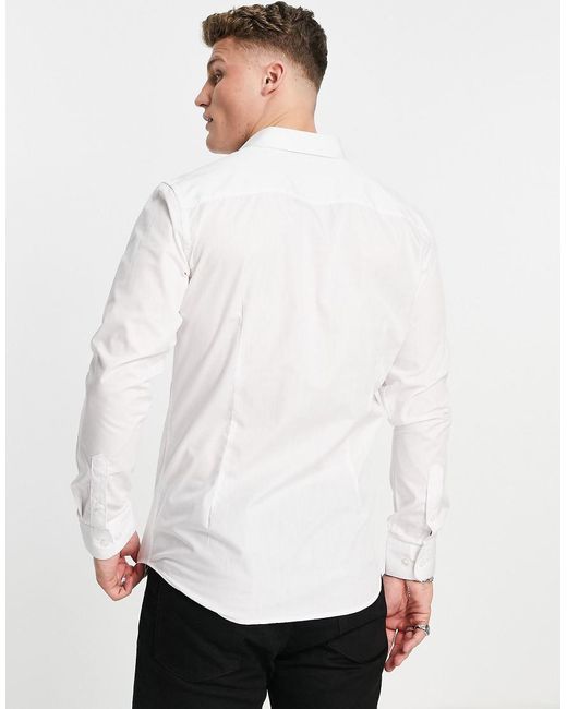 Jack & Jones White Originals Long Sleeve Stretch Cotton Shirt for men