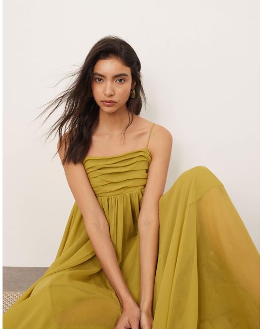 ARRANGE Green Super Full Trapeze Cami Godet Maxi Dress