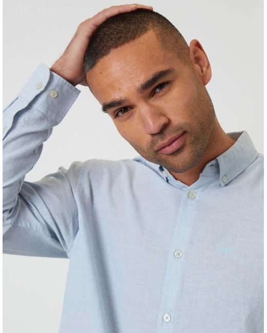 Threadbare Blue Linen Blend Long Sleeve Shirt for men