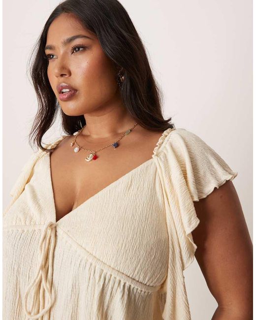 ASOS White Asos Design Curve Crinkle Flutter Sleeve Open Back Top