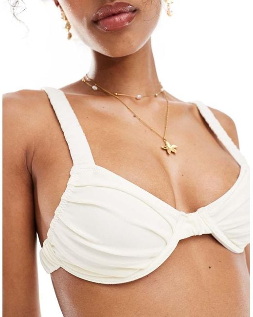 Miss Selfridge White Mix And Match Ruched Cup Detail Bikini Top