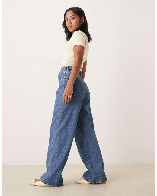 Gina Tricot Blue Wide Leg Front Seam Detail Jeans