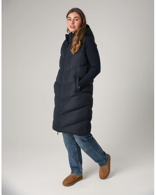 French Connection Blue Midi Quilted Gilet With Hood