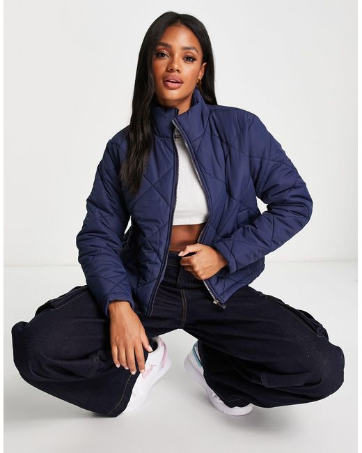 Threadbare Ruby Diamond Quilted Puffer Jacket in Blue Lyst UK