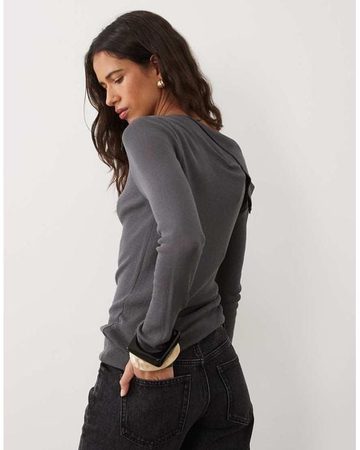 ASOS Gray Fine Knit Off The Shoulder Ruched Top
