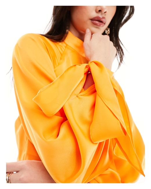 ASOS Orange Satin Balloon Sleeve High Neck Maxi Dress