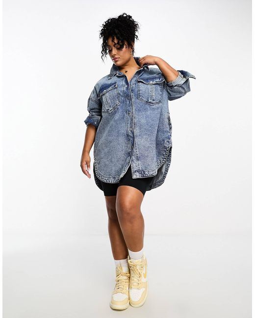 Don't Think Twice Blue Dtt Plus Eden Denim Oversized Shirt