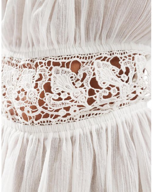 Miss Selfridge White Beach Sheer Lace Trim Mini Dress