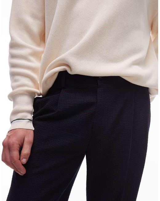 Topman Toelopende Broek Van Seersucker in het Blue voor heren
