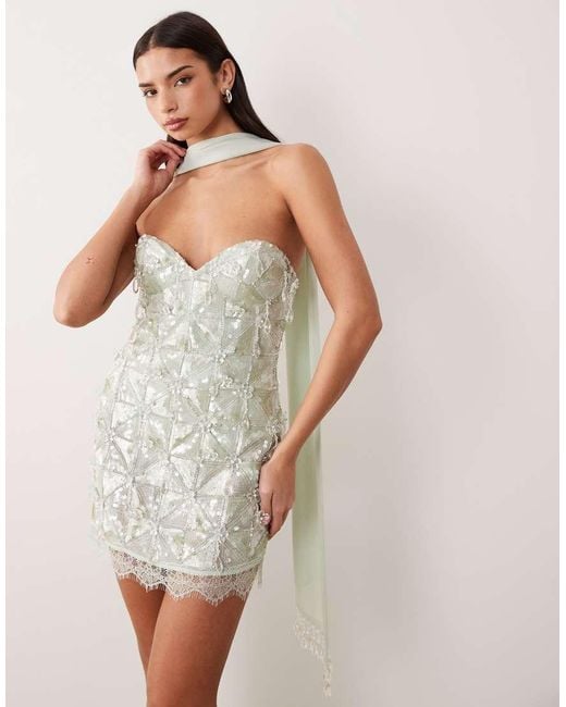 ASOS White Embellished Molded Cups Mini Dress With Scarf Detail
