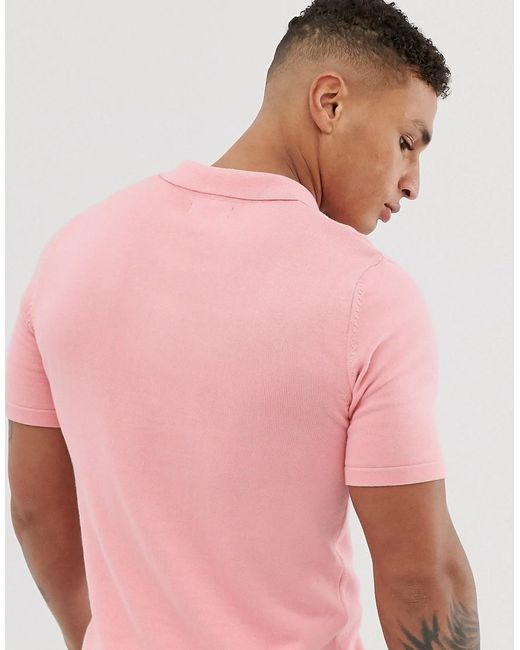 ASOS Pink Knitted Polo Shirt for men