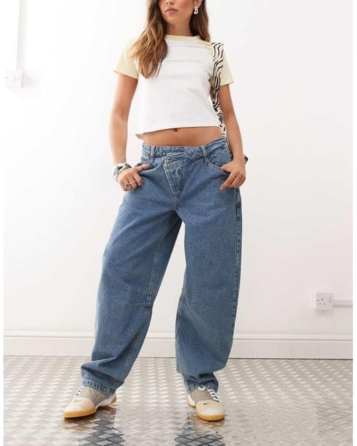 Collusion Blue Barell Leg Jean With Step Hem Detail