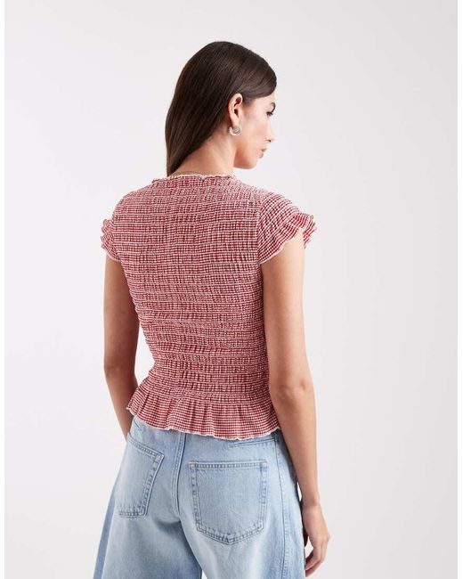 ONLY Red Cap Sleeve Top With Ruffle Hems