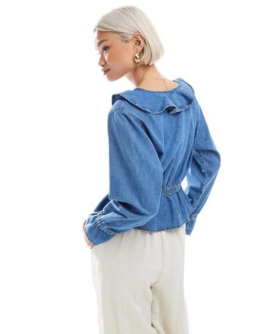 Miss Selfridge Blue – chambray-schößchenoberteil