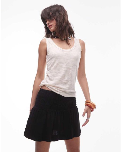 TOPSHOP White High Rise Linen Mini Skirt With Ruched Sides