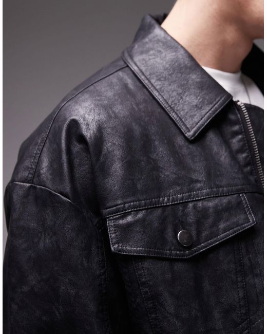 Topman – oversize-bomberjacke aus kunstleder in Gray für Herren