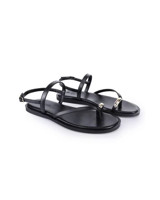 OFF THE HOOK White Tia Leather Toe Loop Backstrap Flat Sandals